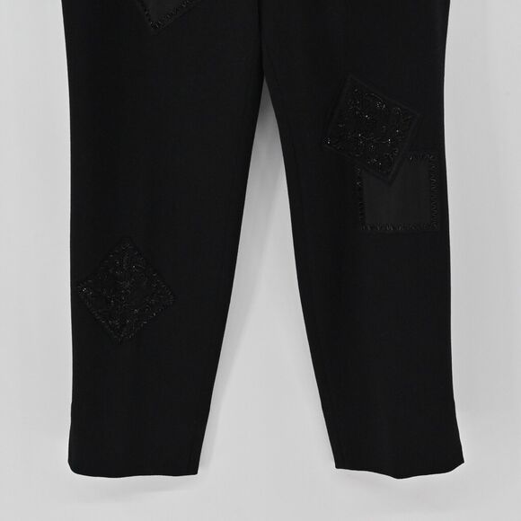 ESCADA Pants Womens Sz 42 Black Wool Beaded Silk Patchwork High Rise Tapered Leg - Picture 3 of 15